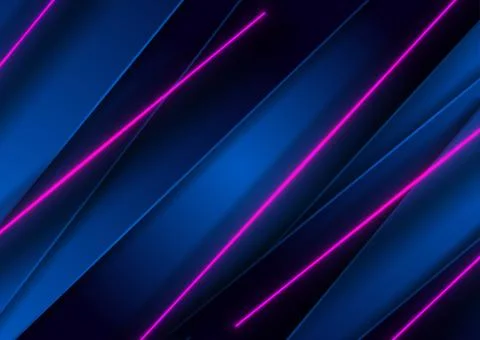 Abstract deep blue background with violet neon glowing lines Illustrazione stock