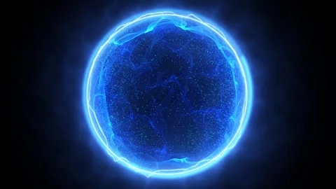 Abstract deep blue glowing sphere. Moving banner with vibrant energy orb with Stock Footage 332220933