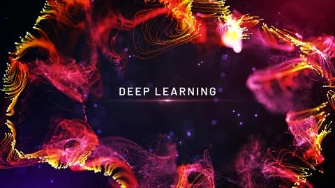 Abstract Deep Learning Technology Background with Glowing Particle Flow Ani.. Stock Illustration