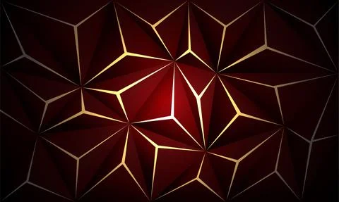 Abstract deep red polygon gold light futuristic technology design background Stock Illustration