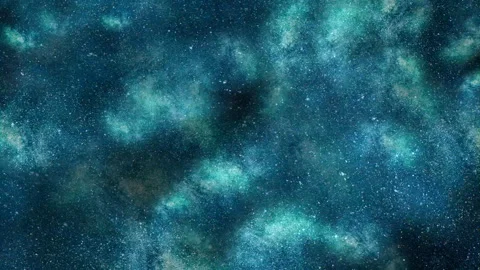Abstract deep space star field with teal nebula clouds and cosmic dust Stockbeeldmateriaal 332108492