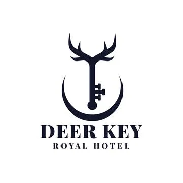 Abstract deer and key with crescent moon logo. Luxury hotel and spa logo Stock Illustration