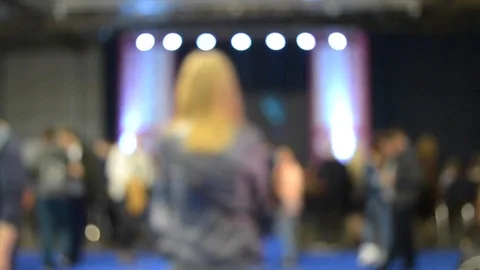 Abstract Defocused Blurred Background flow of many people inside Stock Footage 80889521