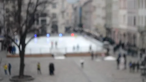Abstract Defocused Blurred Background of many people on street square Stock Footage 130326028