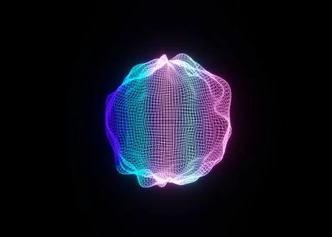 Abstract Deformed 3D Sphere. Bright Glowing Radial or Circular Digital Equali Stock Illustration