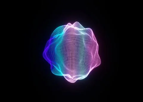 Abstract Deformed 3D Sphere. Bright Glowing Radial or Circular Digital Equali Stock Illustration
