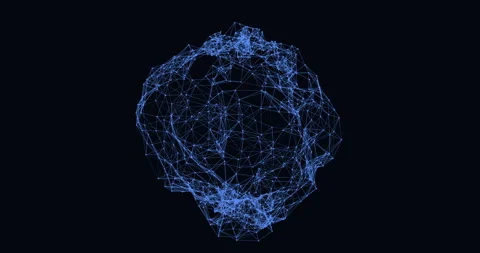 An abstract deformed rotating sphere made of interlaced dots and lines Stock Footage 307619123