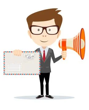 Abstract delivery service man with envelope and Megaphone . Stock Illustration