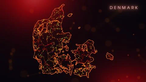 Abstract Denmark Map Digital Network Background With Red And Orange Plexus Do Illustrazione stock