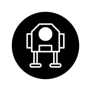 Abstract depiction of robot inside a circle on a white background using lin.. Stock Illustration