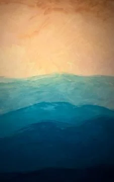 Abstract depiction of rolling waves with a warm gradient sky Stock Photos