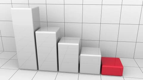 Abstract descending chart or bar graph. Business decline or crisis concepts 3D 스톡 일러스트