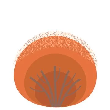 Abstract desert landscape with stylized tree and layered orange circles 스톡 일러스트
