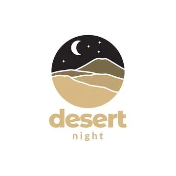 Abstract desert with mountain night logo design, vector graphic symbol icon.. Ilustração Stock
