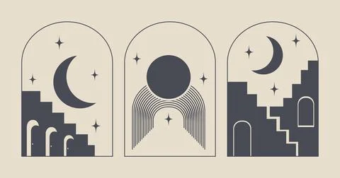 Abstract design architecture logo template with mystic elements. Modern minimal Stock Illustration