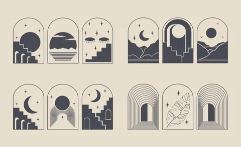 Abstract design architecture logo template with mystic elements. Modern minimal Stock Illustration