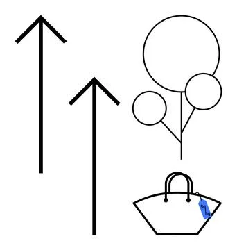 Abstract Design with Arrows, Round Balloons, and a Shopping Bag with Price Ta 스톡 일러스트