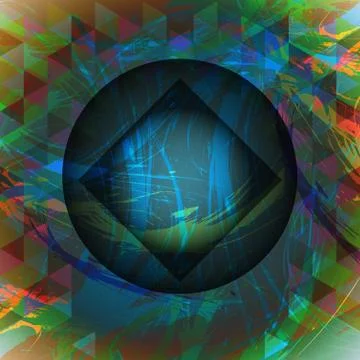 Abstract design with big circle, square and colored triangles. Digital vector 스톡 일러스트