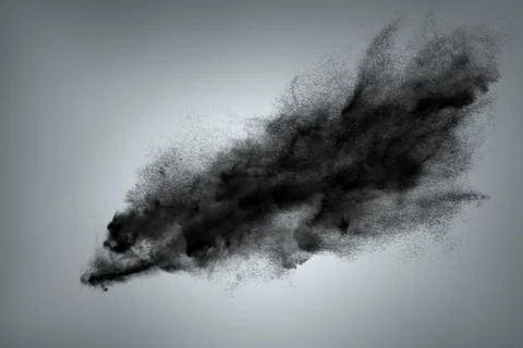 Abstract design of black powder cloud against gray background Stock Photos