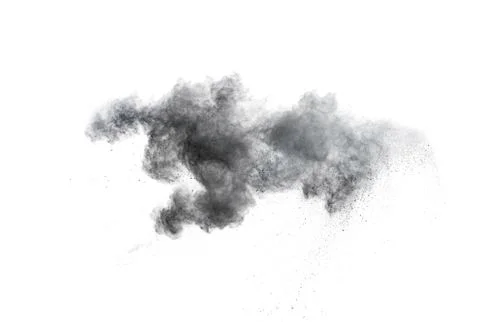 Abstract design of black powder cloud against white background. Stock Photos