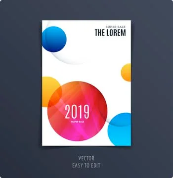 Abstract design brochure cover, creative flyer in A4 with colourful round shapes Stock Illustration