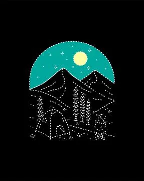 Abstract design, camping design in dash mode, badge illustration, tee design, Stock Illustration