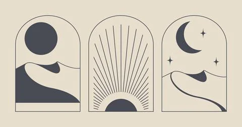 Abstract design of a desert logo template. Modern minimal linear badge and Stock Illustration