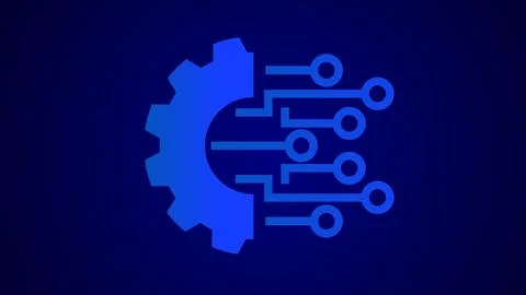 Abstract design digital technology engineering workshop logotype background. Stock Illustration