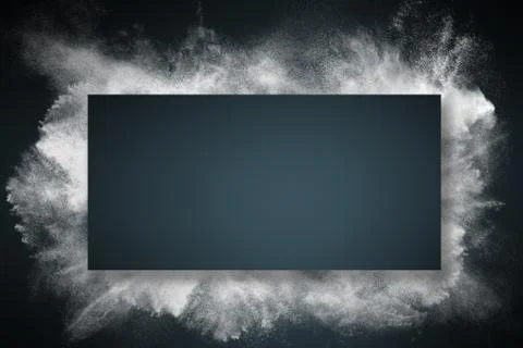 Abstract design of dust explosion frame background. Powder particles sprayed  Stock Photos
