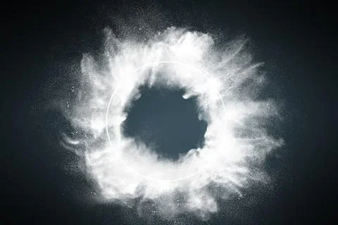 Abstract design of dust explosion frame background. Powder particles sprayed  Stock Photos