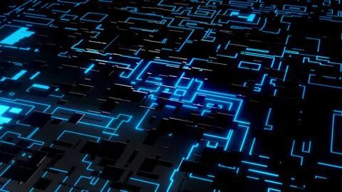 Abstract Design of the Electronic Board with Random Glowing Elements. Stock Illustration