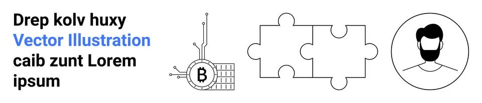 Abstract Design Elements Featuring Bitcoin Circuit, Puzzle Pieces, and User.. Illustrazione stock