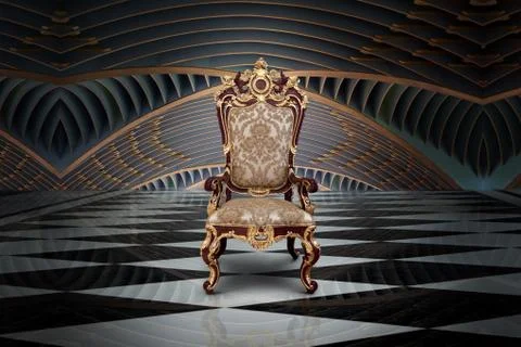 Abstract design of empty throne in palace hall Stock Photos