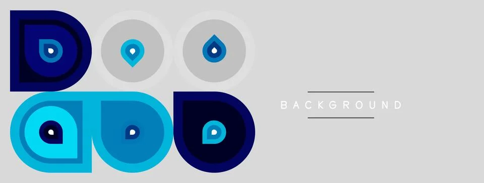 Abstract design features blue eye symbols. Circles, squares, teardrops create Stock Illustration