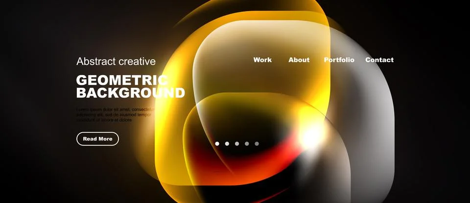 Abstract design features blurred shapes, warm colors, text elements. Website Stock Illustration