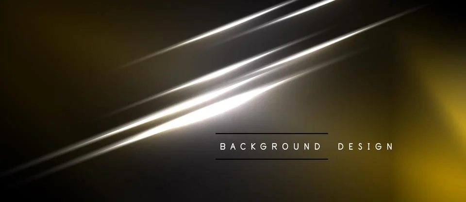 Abstract design features bright lines, dark gradients. Gold, silver hues crea Illustrazione stock
