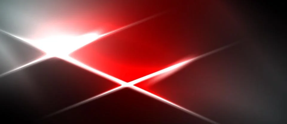 Abstract design features bright lines crossing. Red, white, silver hues dom.. Ilustración de archivo