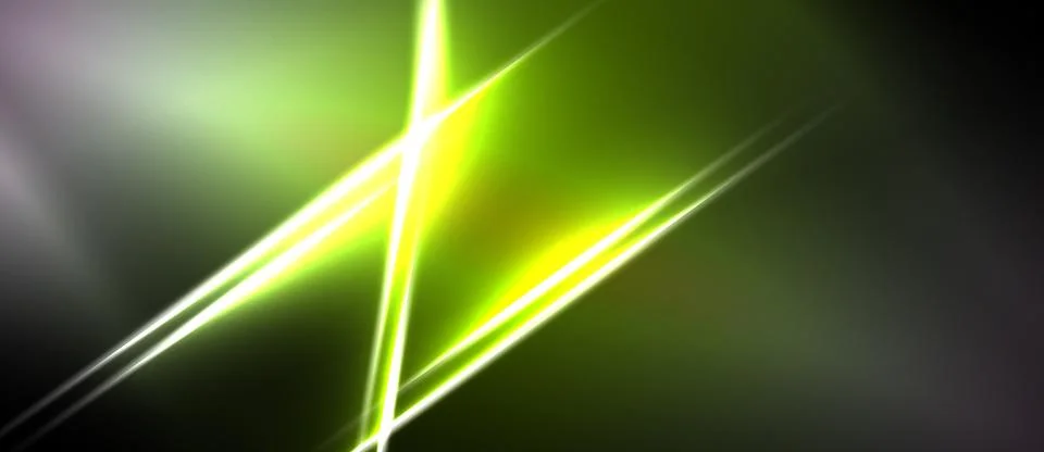 Abstract design features bright neon lines crossing dark background. Vivid .. Stock Illustration