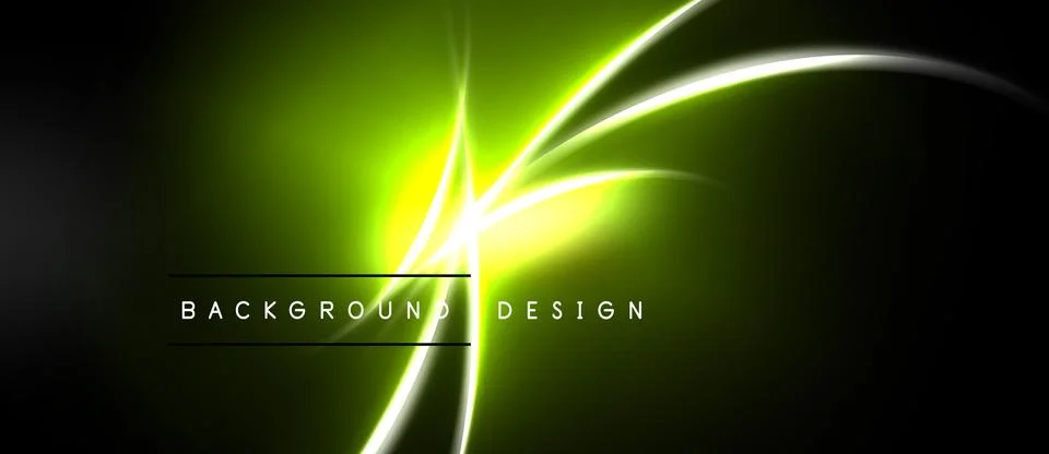 Abstract design features bright neon lines over dark background. Vivid green Stock Illustration
