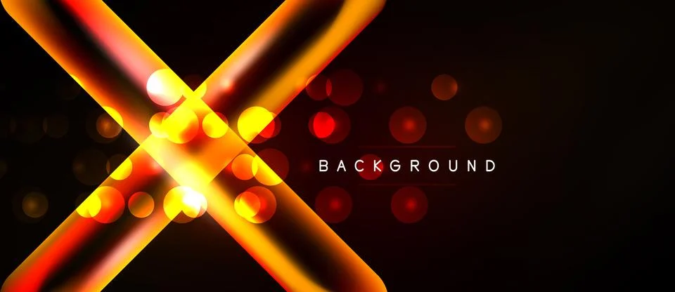 Abstract design features bright orange lines crossing dark background. Bokeh Stock Illustration