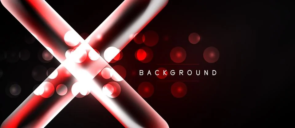 Abstract design features bright red, white lines forming X shape. Bokeh effec Stock Illustration