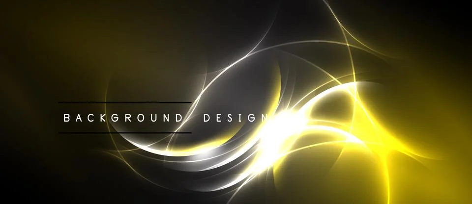 Abstract design features bright yellow, silver lines against dark background. Stock Illustration