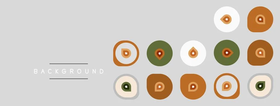 Abstract design features circular elements, varying colors, neutral backdrop. Stock Illustration