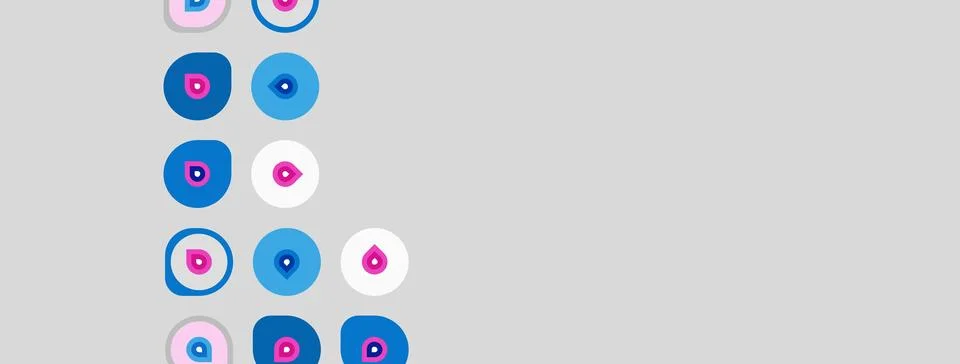 Abstract design features circular elements, varying shades purple, blue, whit イラスト素材