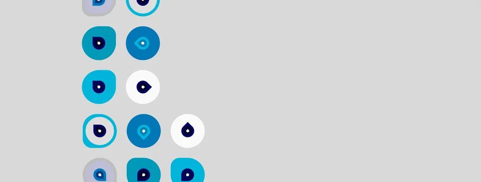 Abstract design features circular elements, varying shades blue, white, gray. Ilustración de archivo