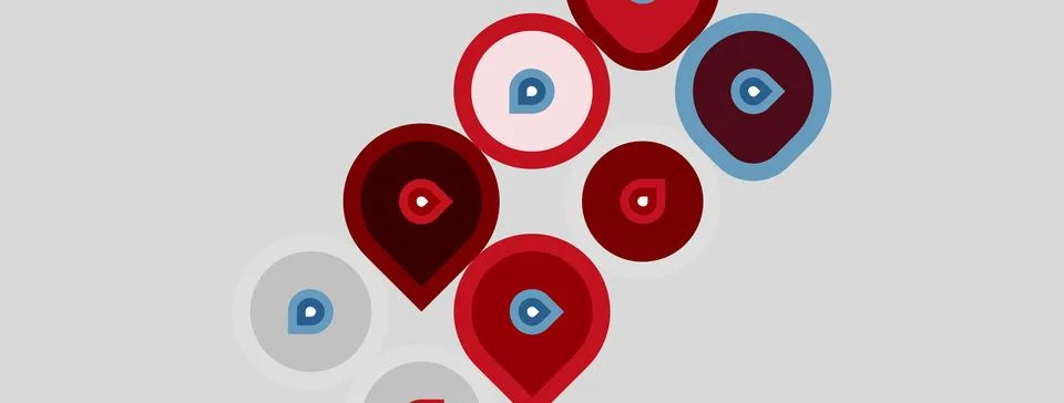 Abstract design features circular shapes, varying sizes, red and blue hues. 스톡 일러스트