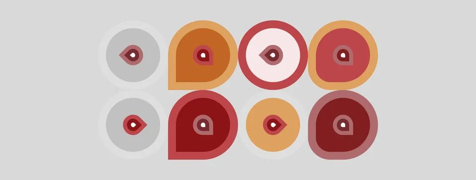 Abstract design features circular shapes, varying sizes, muted reddish tones. Illustrazione stock