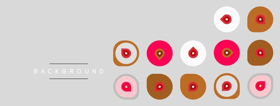 Abstract design features circular shapes, varying shades red, brown, white. Stock Illustration