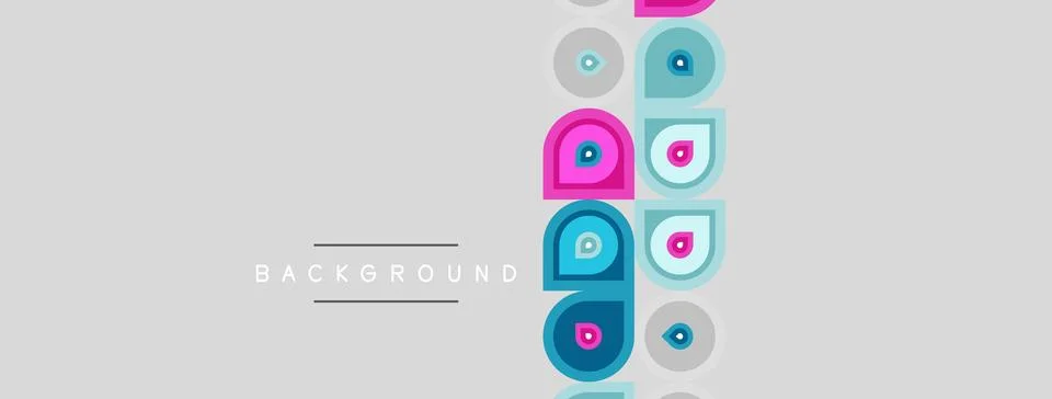 Abstract design features colorful circles, lines. Minimalist composition with Stock Illustration