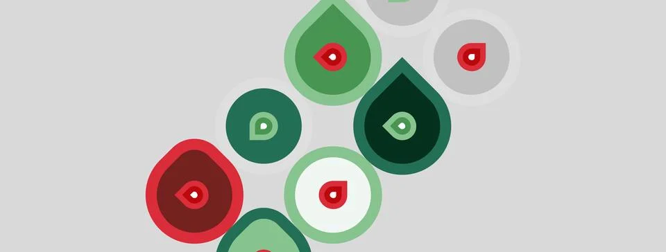 Abstract design features colorful circles, varying sizes, red, green, white.. 스톡 일러스트